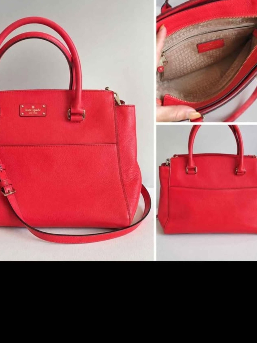 kate spade Red Pebble Leather Satchel with Top Handles and Crossbody Strap
